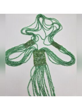 Handmade Boho Green Gemstone Bead Necklace 12 Multi Strands Sparkly 💚✨